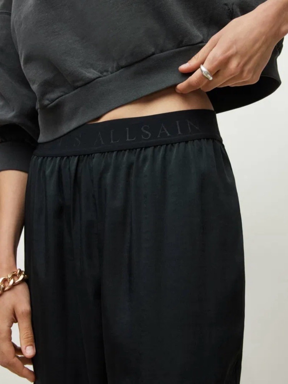 All Saints Nala Black Satin Tapered Pull On Jogger Pants Trousers Size 12 NW